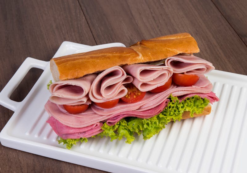 Italian sub sandwich with salami and provolone cheese